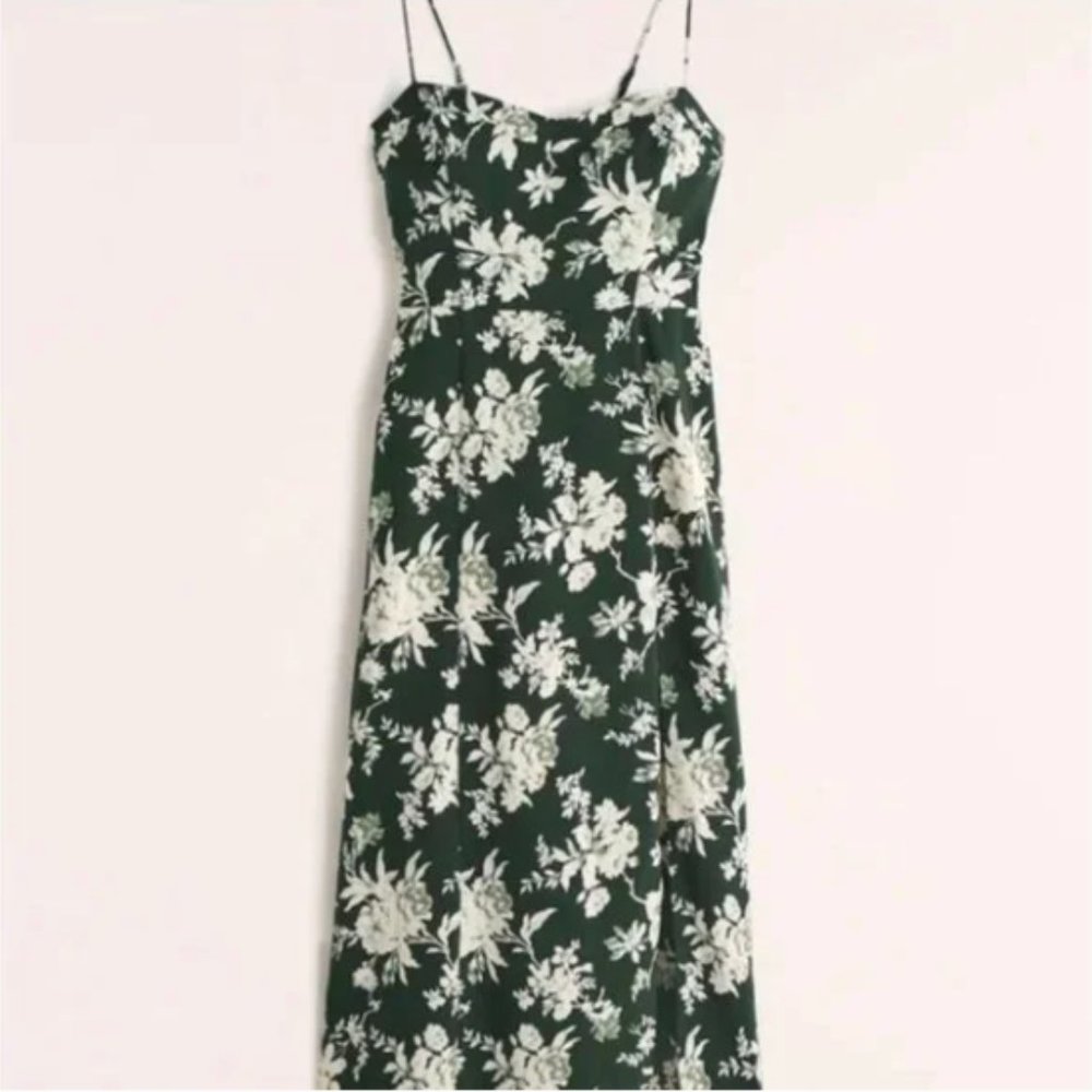 NWT Abercrombie Camille High-Slit Dress - Dark Green Floral